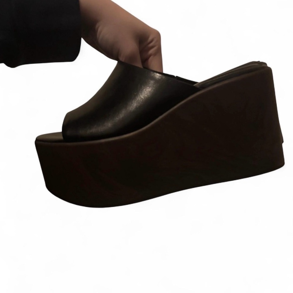 Black faux leather wooden platform sandals from Zara